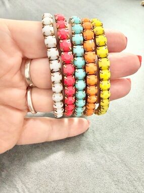 Vintage Multi Color Stretch Bracelet Rhinestone Set of 5 Spring Summer